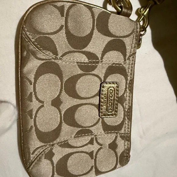 Coach Beige and Brown Signature Wristlet - Picture 1 of 2
